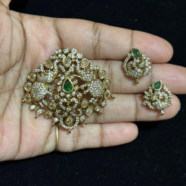 Victorian Mehandi finish  Pendant With Stud Earrings (Colours Available)
