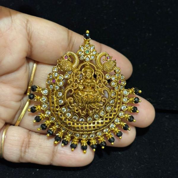 Antique Finish Lakshmi Devi Pendant with Black Beads, sold by 1 peace