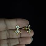 Polki Stone Diamond Shape Studs with 3 side connectors , set of 1 pair