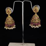 Gold Finish Butta's with Sugar Beads & Pink hydro bead hangings, Set of 1 Pair