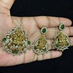Nakshi finish CZ stone Laxmi Devi Heavy Pendant With Earrings