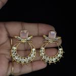 Polki Stone Heavy Chand Bali Earrings with Screw Back, Set of 1 pair , Colours Available