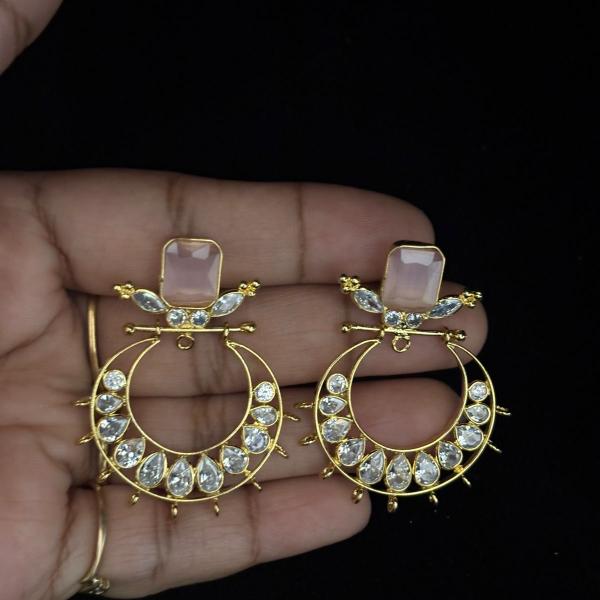 Polki Stone Heavy Chand Bali Earrings with Screw Back, Set of 1 pair , Colours Available