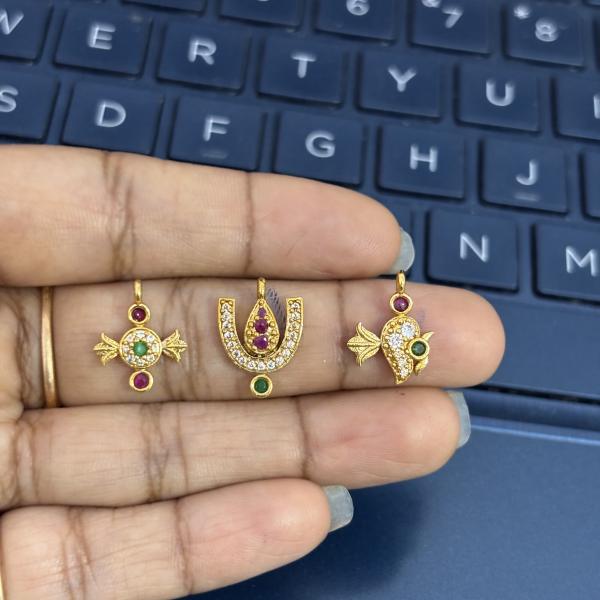 Gold Finish Shanku Chakra Namam Charms, set of 3 pcs