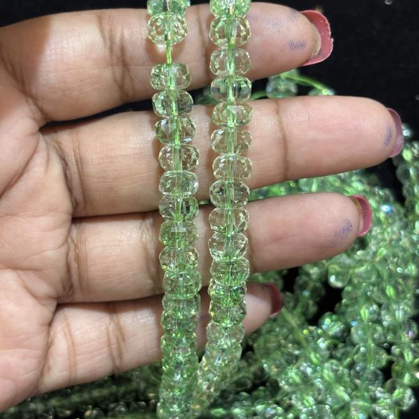 Light Parrot Green Crystal Glass Rondelle Shape Beads 6 X 11 mm