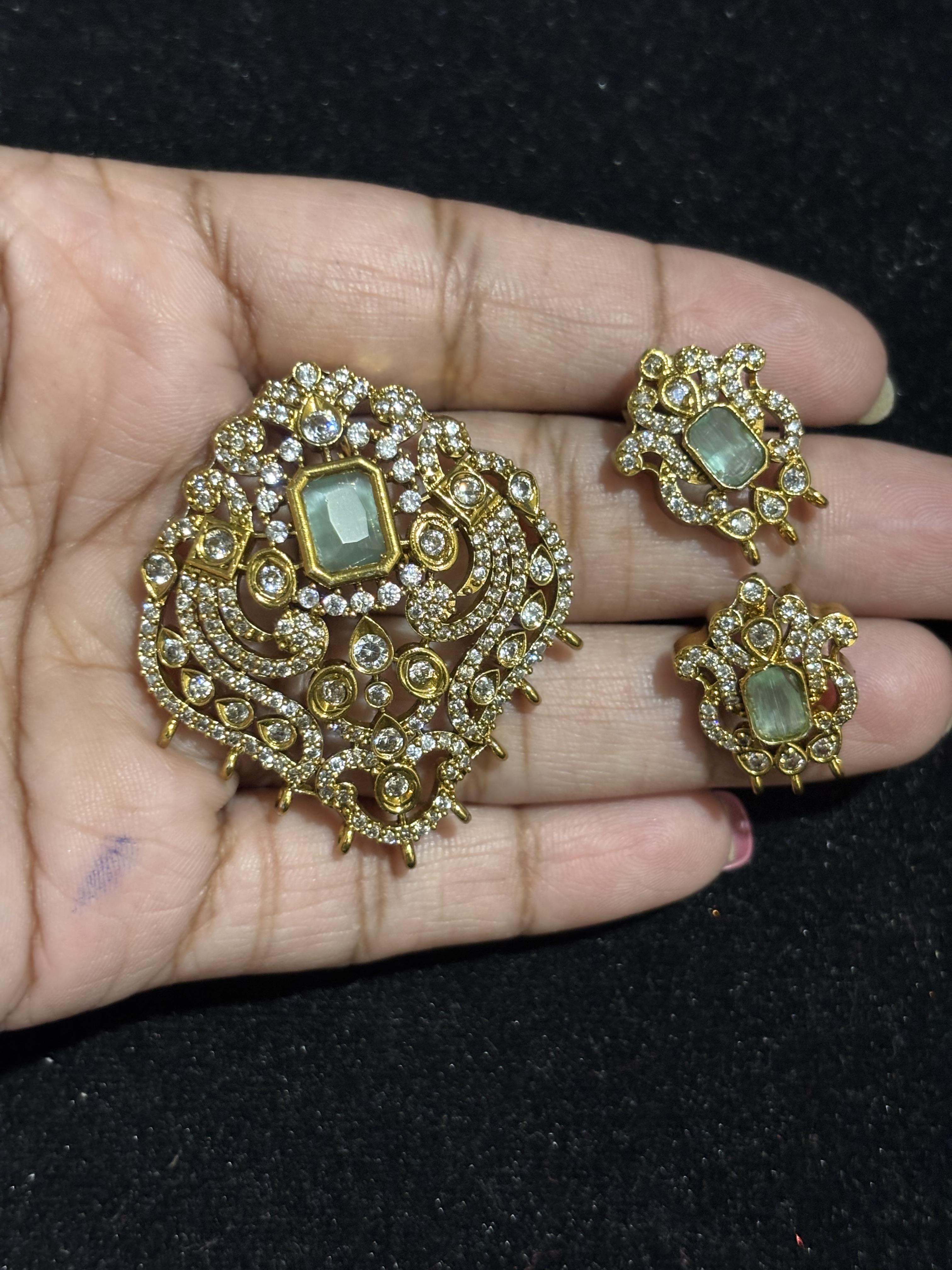 Victorian Mehandi finish Pendant With Stud Earrings (Colours Available)