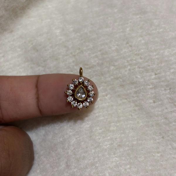 Antique Finish Single stone sourounded with 12 stones  Drop shape charms ( Green, white and Pink colours available)