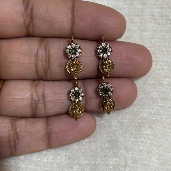 Antique Finish flower with lakshmi kasu charms ( Green, white and Pink colours available)