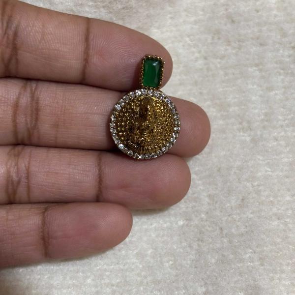 Antique Finish Lakshmi Devi small Pendants ( Green and Pink colours available)