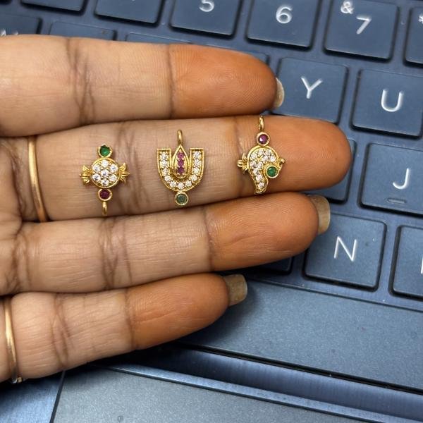 Gold Finish Shanku Chakra Namam Charms, set of 3 pcs