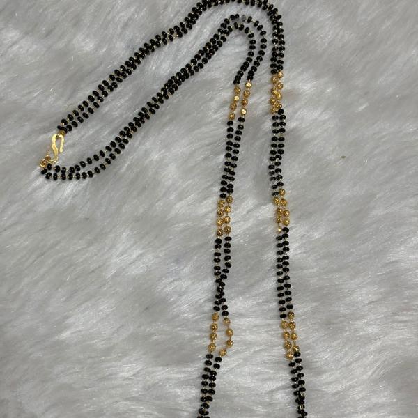 Micro Plated Long Mangalsutra Black Beads Double line