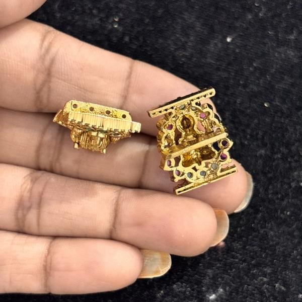 Kundan Stone Lakshmi Devi Side Pendant with 4 connectors Back side , set of 1 pair
