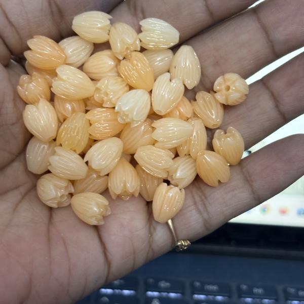 Coral Replica Synthetic Beads, Tulip Shape, 10x8mm Light Orange, Pack Of 10 Pcs