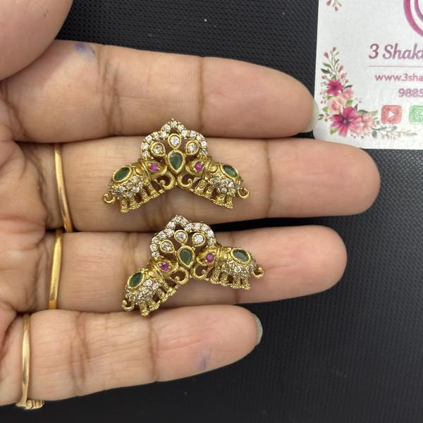 Mehandi Finish Elephants Side Pendants, set of 1 pair,