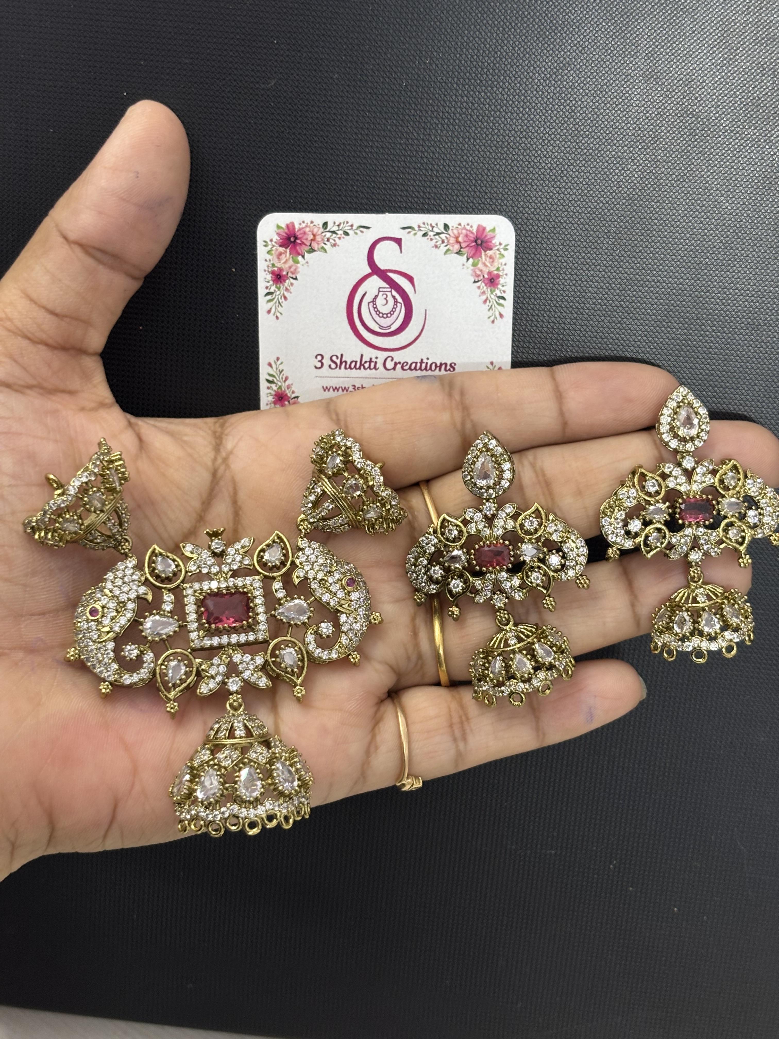 Victorian Heavy Pendants with earrings (Colours Available)