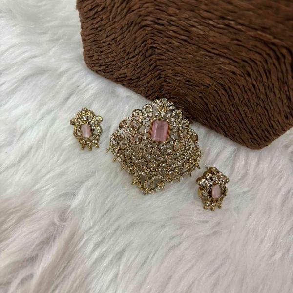 Victorian Mehandi finish Pendant With Stud Earrings (Colours Available)