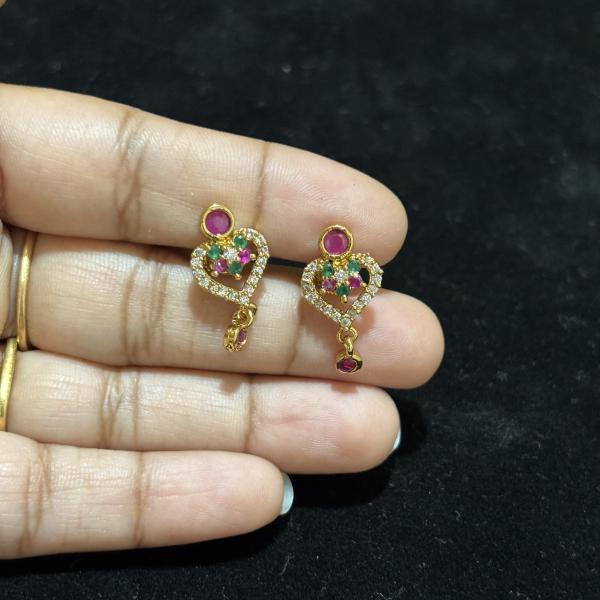 Gold Replica Heart Shape studs with drop hanging with screw back ,set of 1 pair