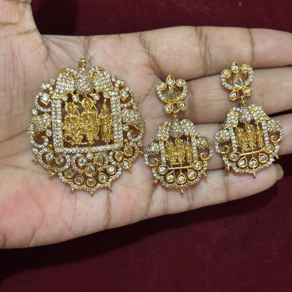 Ram parivar Antique Pendant with peacock ear rings
