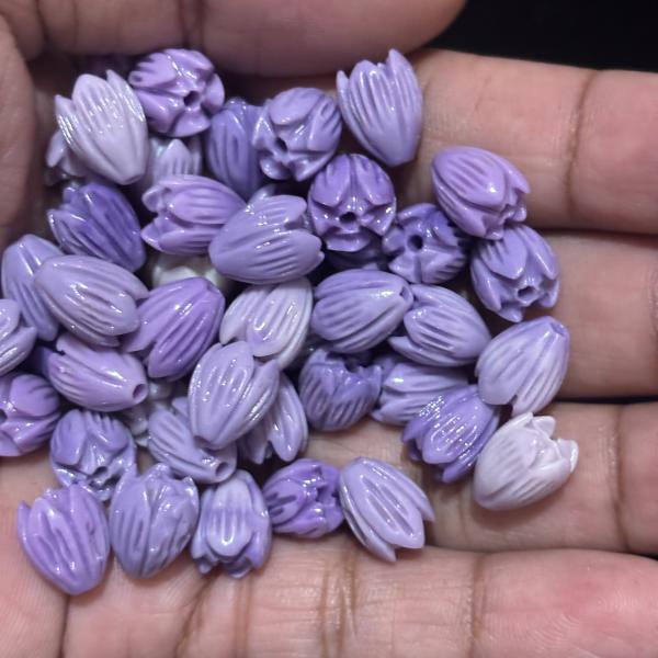 Coral Replica Synthetic Beads, Tulip Shape, 10x8mm Lavender, Pack Of 10 Pcs