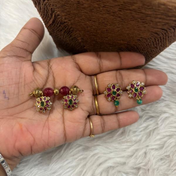 Kemppu stone Multi colour Mangalsutra model pendant with Earrings