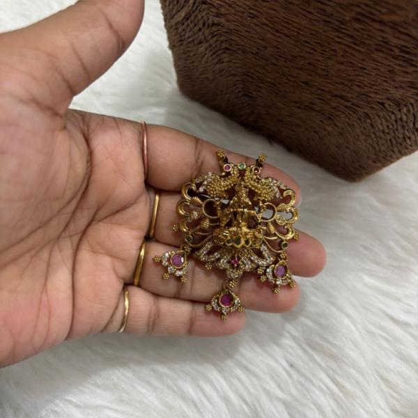 Antique Finish Lakshmi Devi Pendants with 3 hanging drops without earrings